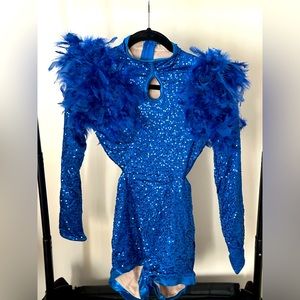 Weissman Blue feathered and sequin dance Costume